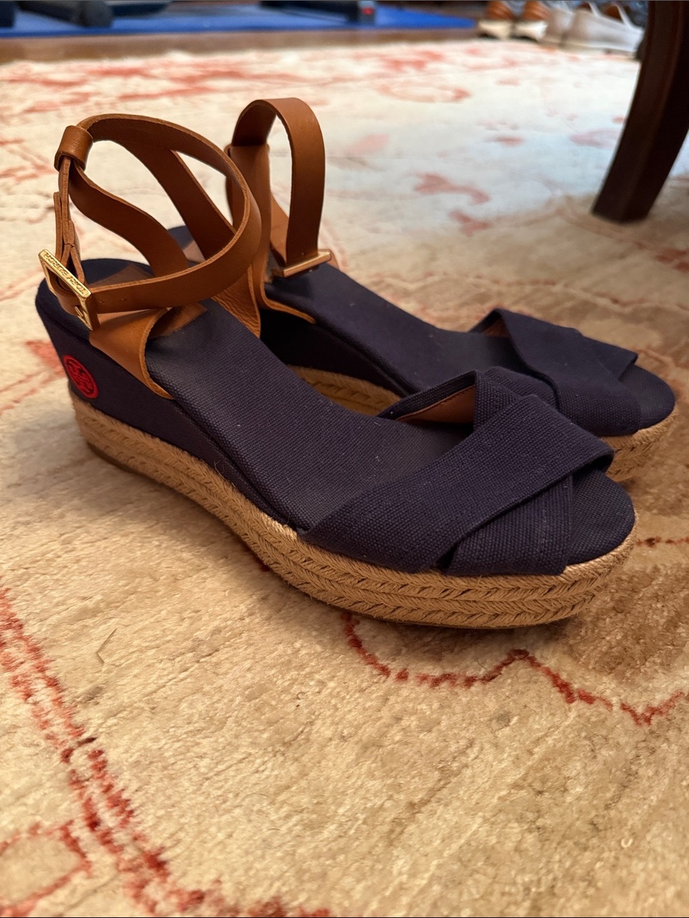 Tory Burch Navy Espadrille Platform Shoes
